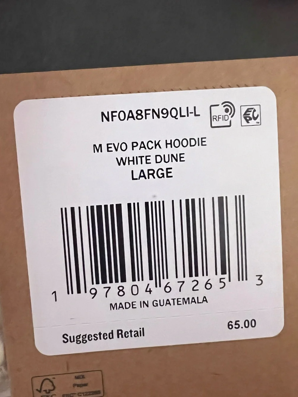 #512 The North Face Evo Pack Hoodie Mule Graphic White Dune Men’s Large NWT